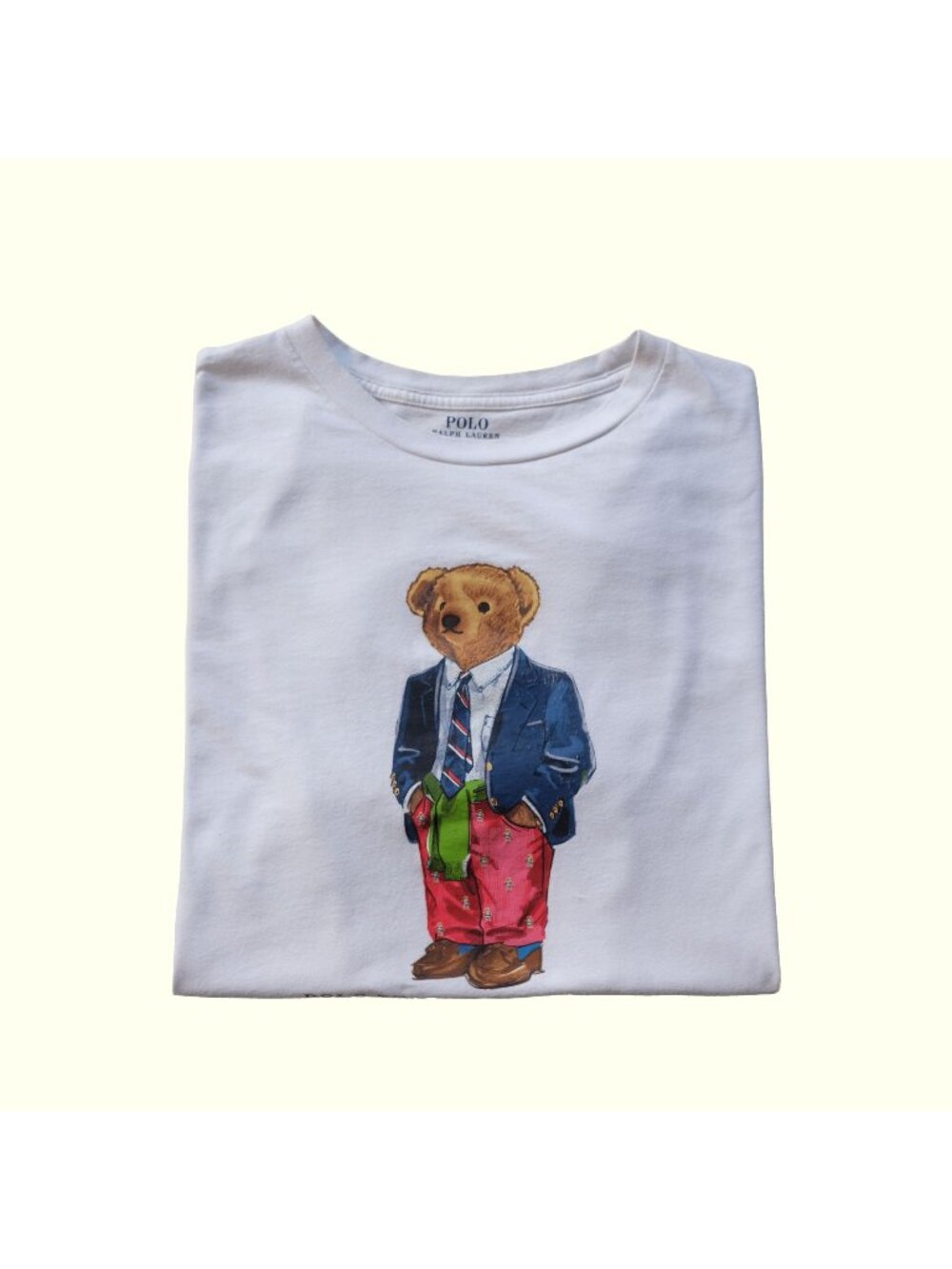 RALPH LAUREN POLO BEAR VTG 00s Y2K RETRO GRAPHIC WHITE T SHIRT YOUTH XL ADULT SM